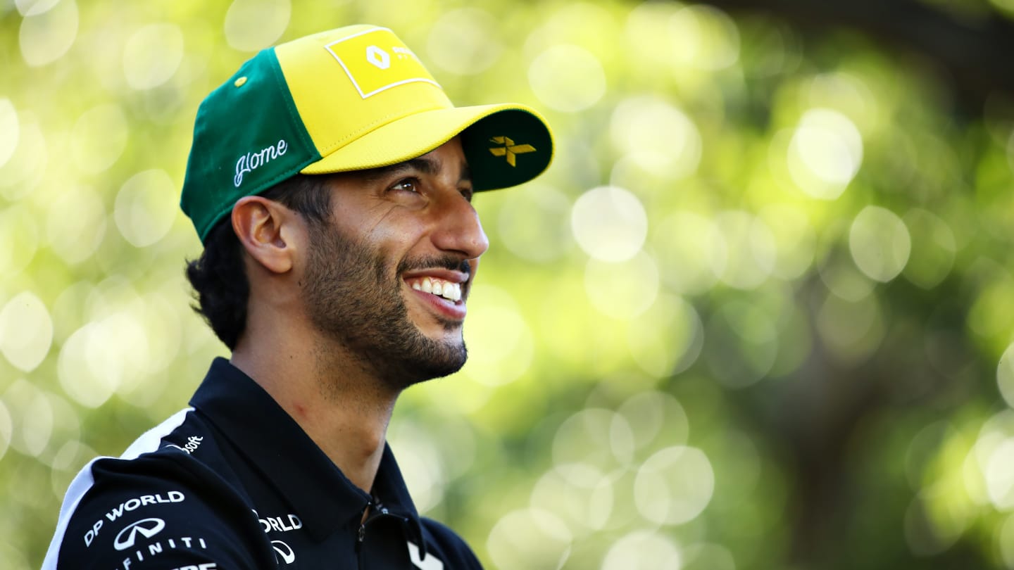 MELBOURNE, AUSTRALIA - MARCH 12: Daniel Ricciardo of Australia and Renault Sport F1 talks in the