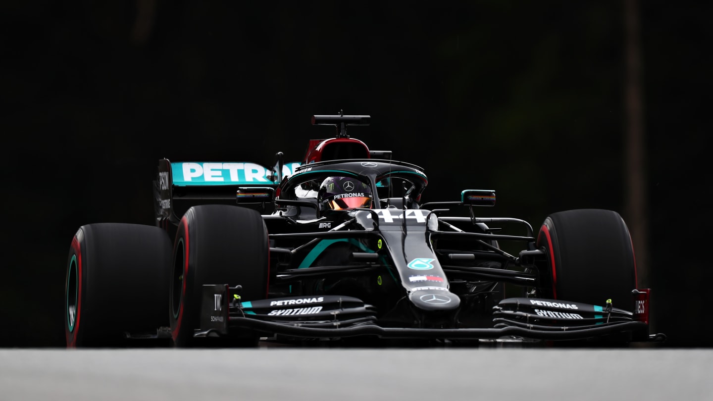SPIELBERG, AUSTRIA - JULY 03: Lewis Hamilton of Great Britain driving the (44) Mercedes AMG Petronas F1 Team Mercedes W11 on track during practice for the F1 Grand Prix of Austria at Red Bull Ring on July 03, 2020 in Spielberg, Austria.  (Photo by Dan Istitene - Formula 1/Formula 1 via Getty Images)