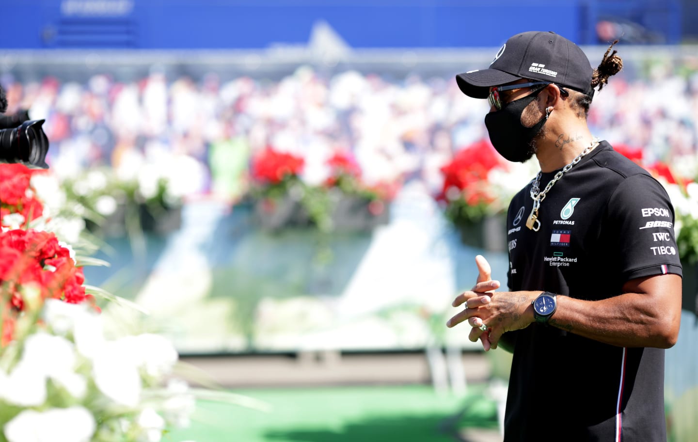 SPIELBERG, AUSTRIA - JULY 04:  Lewis Hamilton of Great Britain and Mercedes GP talks to fans on the