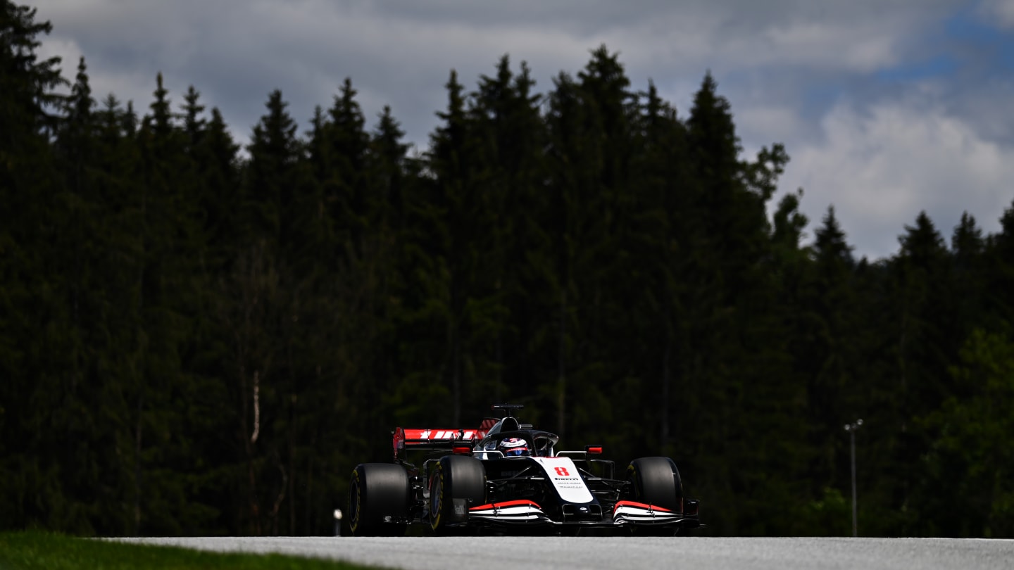 SPIELBERG, AUSTRIA - JULY 04: Romain Grosjean of France driving the (8) Haas F1 Team VF-20 Ferrari on track during final practice for the Formula One Grand Prix of Austria at Red Bull Ring on July 04, 2020 in Spielberg, Austria. (Photo by Clive Mason - Formula 1/Formula 1 via Getty Images)