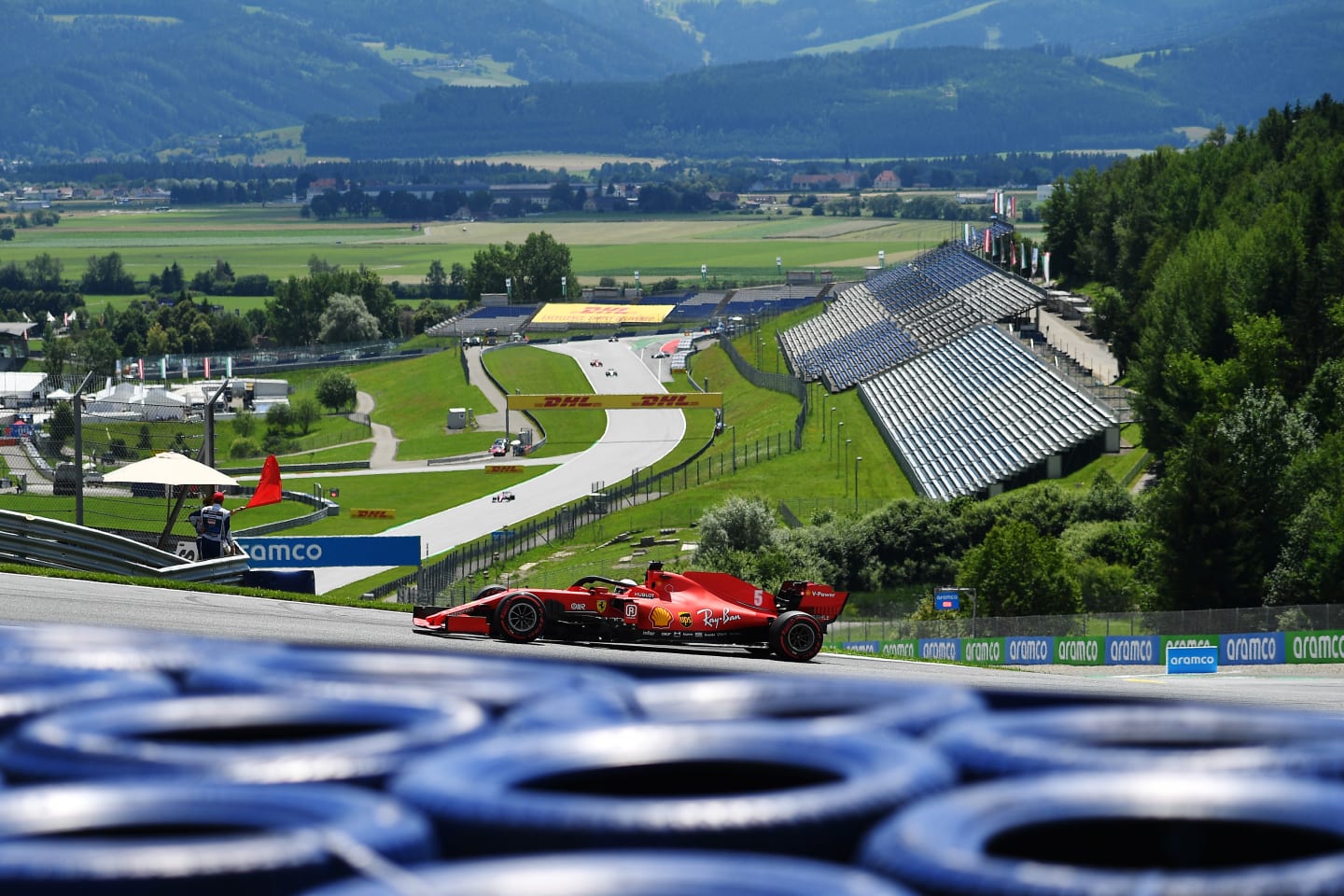 SPIELBERG, AUSTRIA - JULY 04: Sebastian Vettel of Germany driving the (5) Scuderia Ferrari SF1000