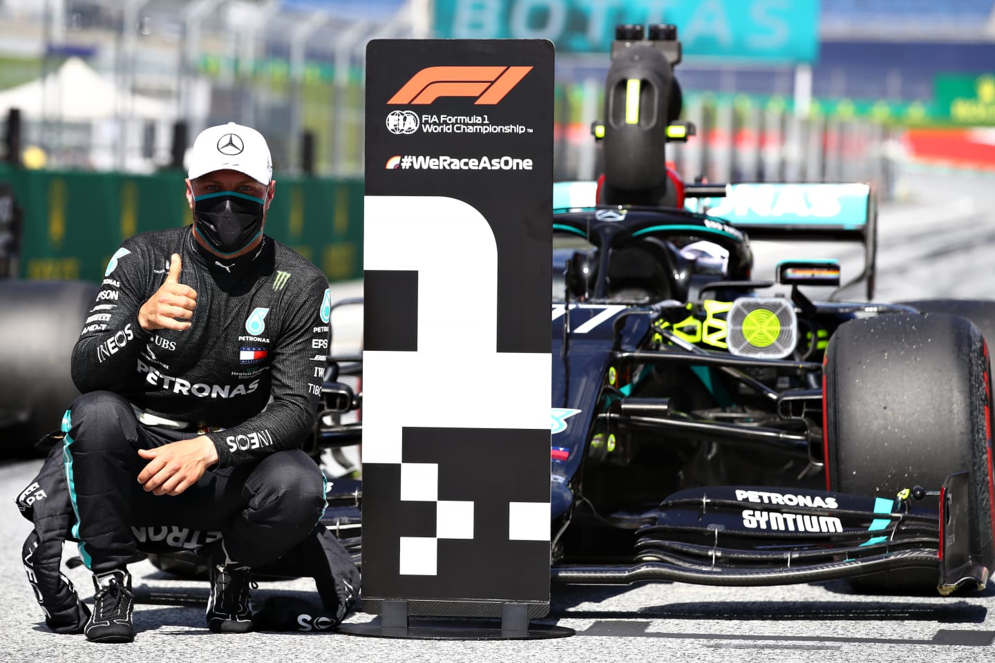 SPIELBERG, AUSTRIA - JULY 04: Pole position qualifier Valtteri Bottas of Finland and Mercedes GP