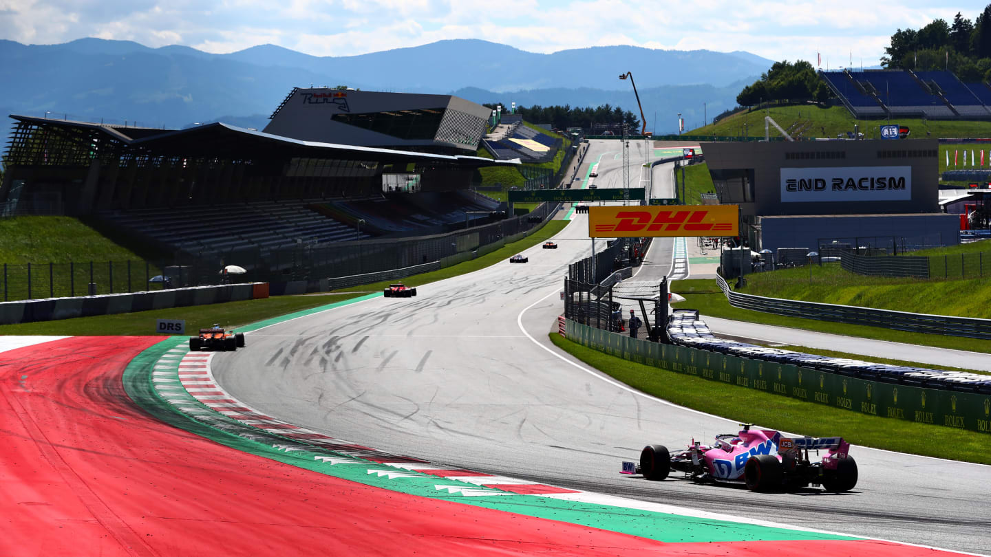 SPIELBERG, AUSTRIA - JULY 05: Lance Stroll of Canada driving the (18) Racing Point RP20 Mercedes on track during the Formula One Grand Prix of Austria at Red Bull Ring on July 05, 2020 in Spielberg, Austria. (Photo by Dan Istitene - Formula 1/Formula 1 via Getty Images)
