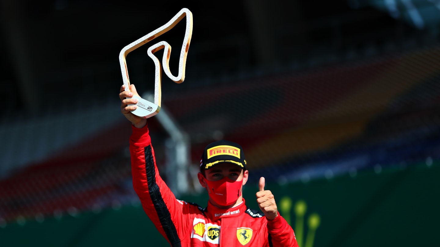 SPIELBERG, AUSTRIA - JULY 05: Second place Charles Leclerc of Monaco and Ferrari celebrates on the