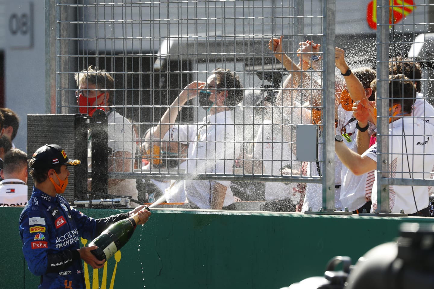 SPIELBERG, AUSTRIA - JULY 05: Third place Lando Norris of Great Britain and McLaren F1 celebrates