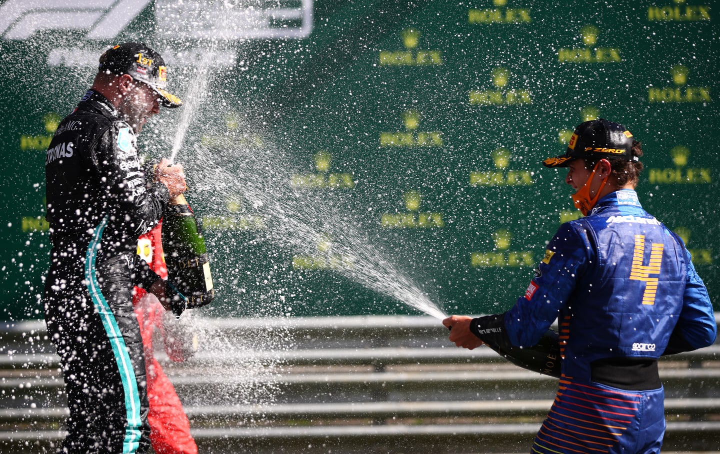 SPIELBERG, AUSTRIA - JULY 05:  Race winner Valtteri Bottas of Finland and Mercedes GP celebrates on