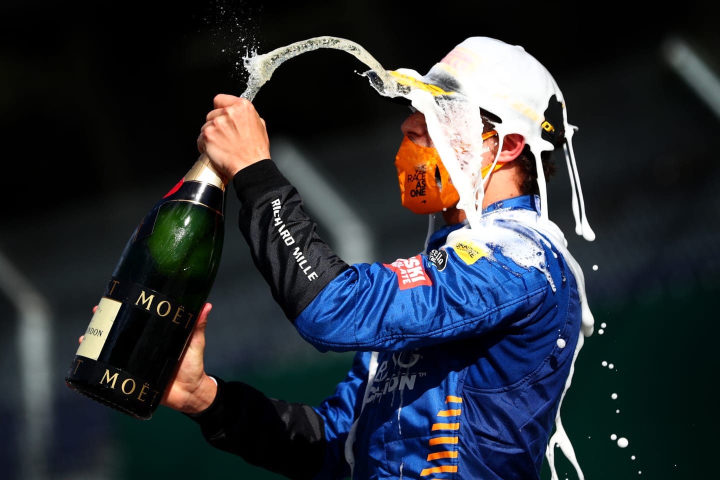 SPIELBERG, AUSTRIA - JULY 05: Third place Lando Norris of Great Britain and McLaren F1 celebrates
