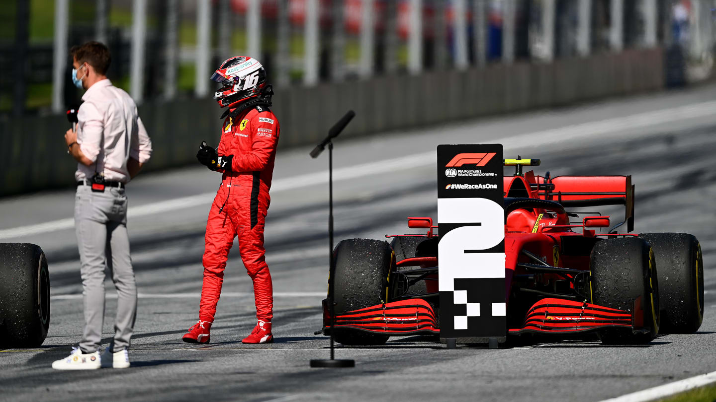 SPIELBERG, AUSTRIA - JULY 05: Second place Charles Leclerc of Monaco and Ferrari leaves his car