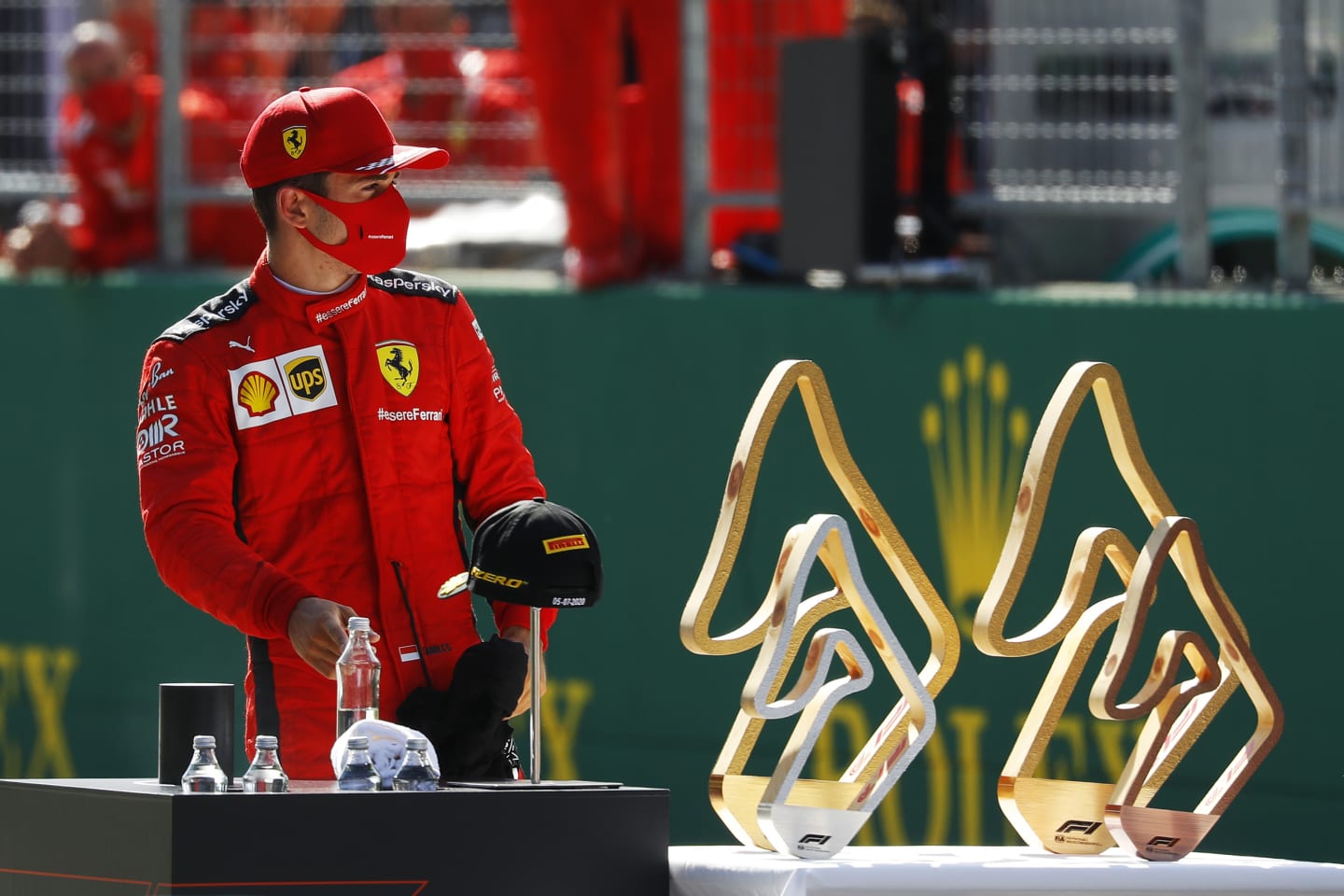 SPIELBERG, AUSTRIA - JULY 05: Second place Charles Leclerc of Monaco and Ferrari looks on before