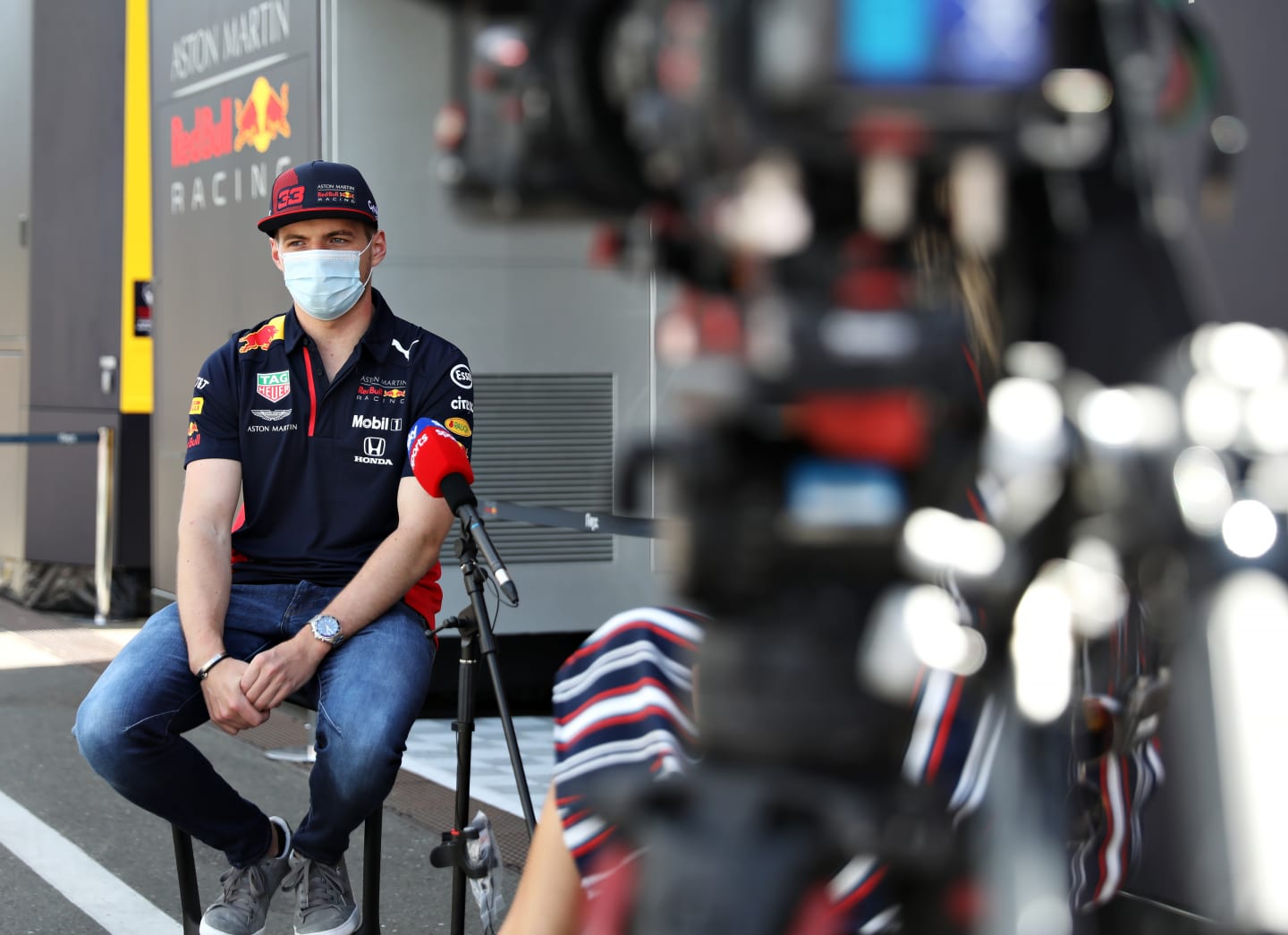 SPIELBERG, AUSTRIA - JULY 02: Max Verstappen of Netherlands and Red Bull Racing talks to the media