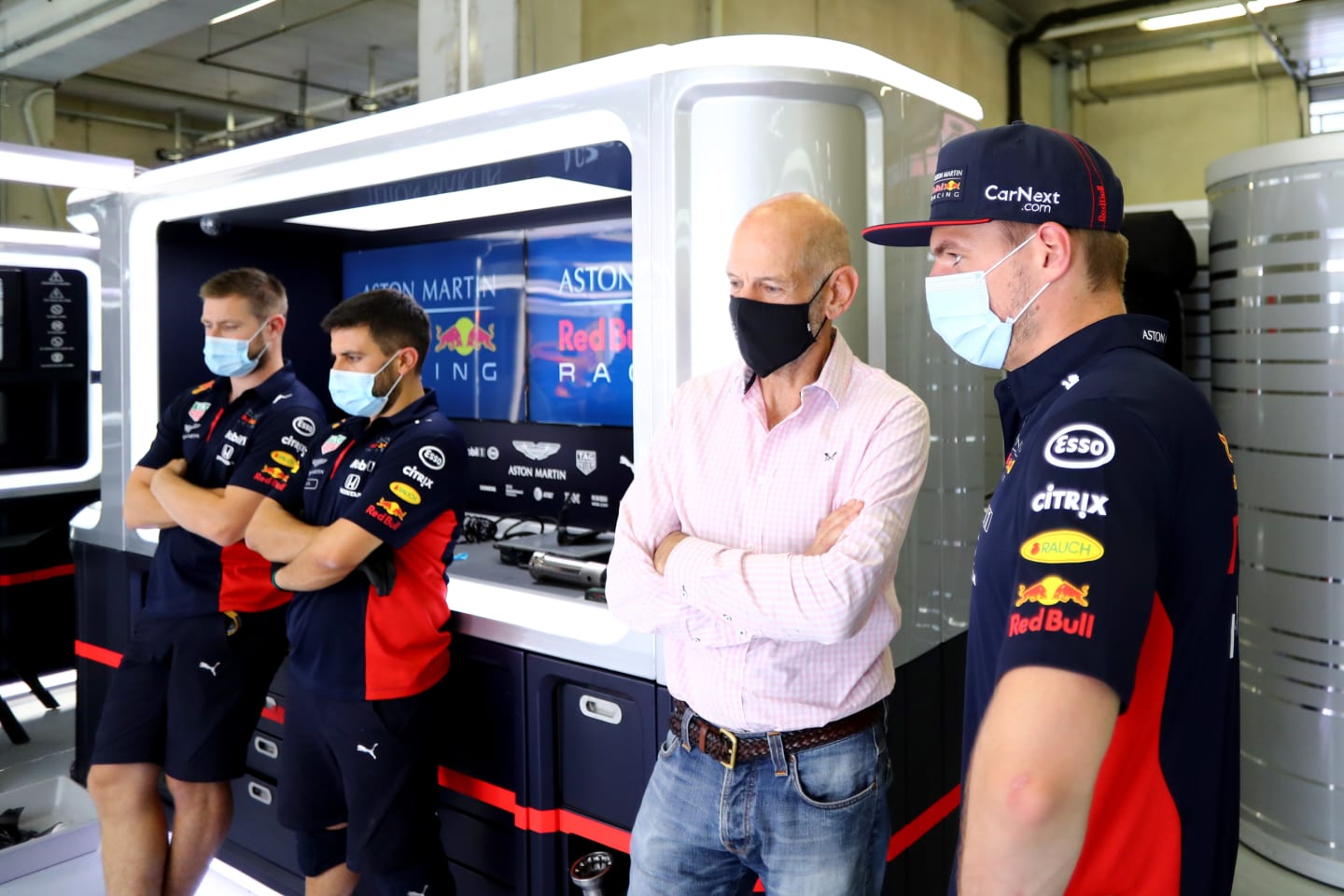 SPIELBERG, AUSTRIA - JULY 02: Max Verstappen of Netherlands and Red Bull Racing and Adrian Newey,