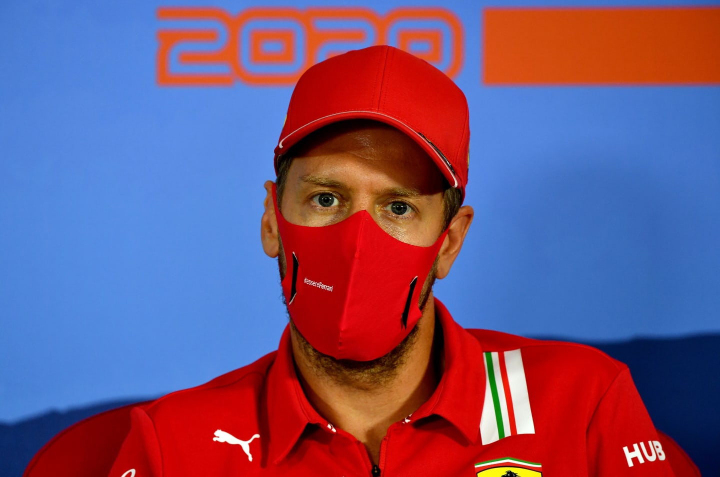 SPIELBERG, AUSTRIA - JULY 02: Sebastian Vettel of Germany and Ferrari talks in the Drivers Press