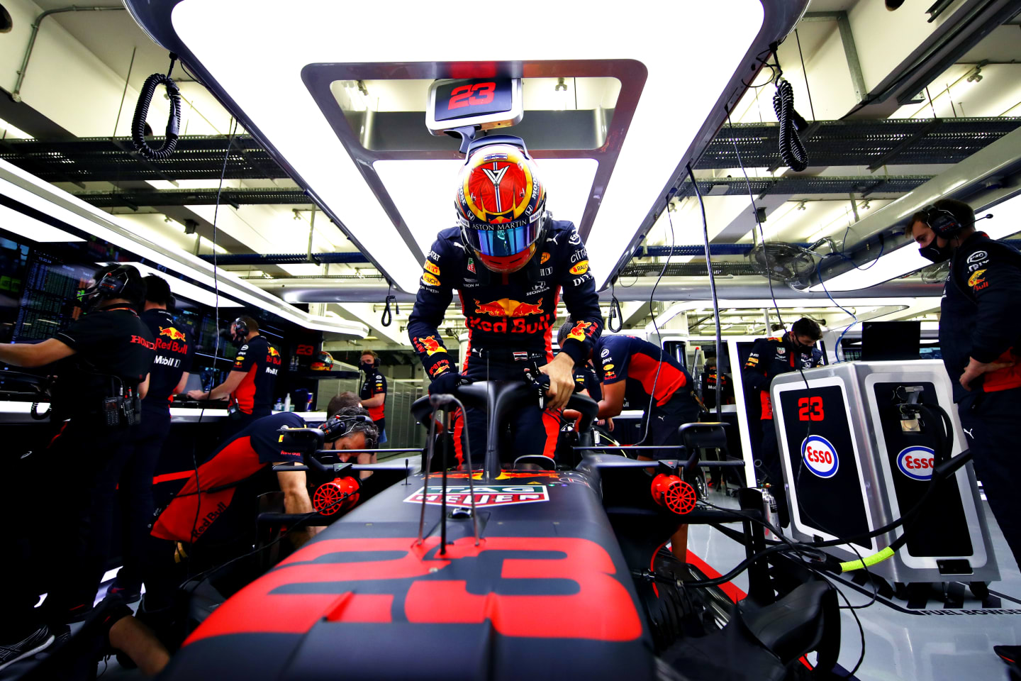 BAHRAIN, BAHRAIN - NOVEMBER 27: Alexander Albon of Thailand and Red Bull Racing prepares to drive