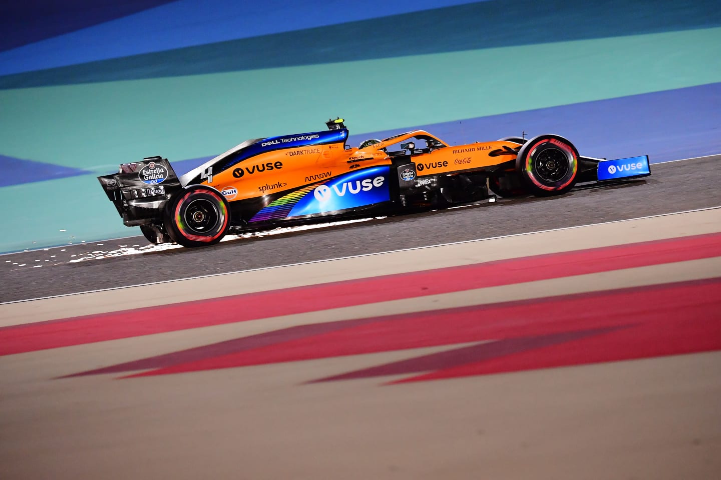 BAHRAIN, BAHRAIN - NOVEMBER 28: Lando Norris of Great Britain driving the (4) McLaren F1 Team MCL35 Renault on track during qualifying ahead of the F1 Grand Prix of Bahrain at Bahrain International Circuit on November 28, 2020 in Bahrain, Bahrain. (Photo by Giuseppe Cacace - Pool/Getty Images)