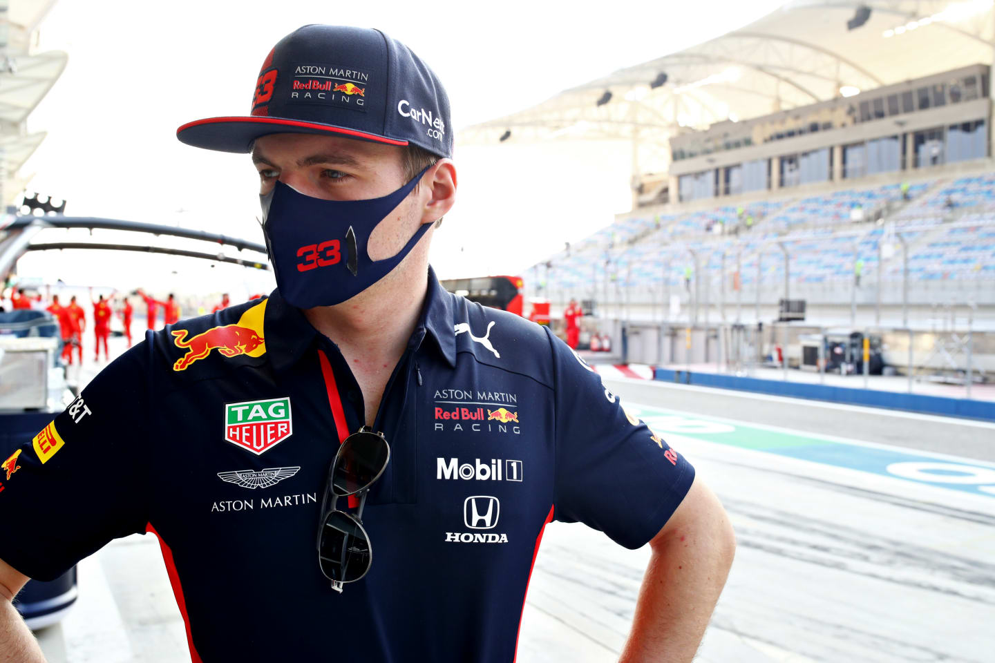 BAHRAIN, BAHRAIN - NOVEMBER 29: Max Verstappen of Netherlands and Red Bull Racing looks on in the