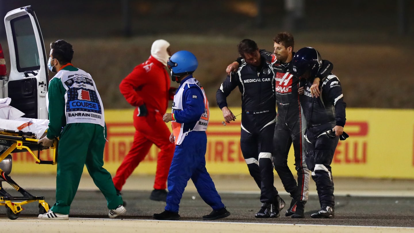 BAHRAIN, BAHRAIN - NOVEMBER 29: Romain Grosjean of France and Haas F1 is pictured walking from his