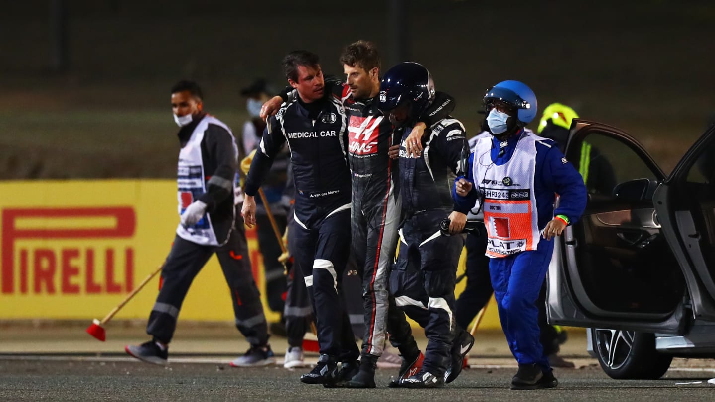 BAHRAIN, BAHRAIN - NOVEMBER 29: Romain Grosjean of France and Haas F1 is pictured walking from his
