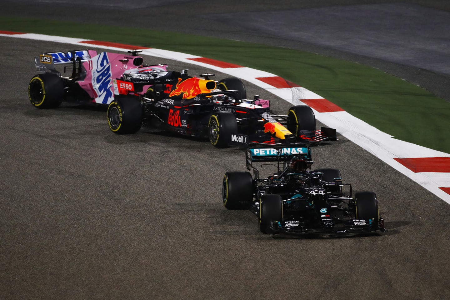 BAHRAIN, BAHRAIN - NOVEMBER 29: Lewis Hamilton of Great Britain driving the (44) Mercedes AMG