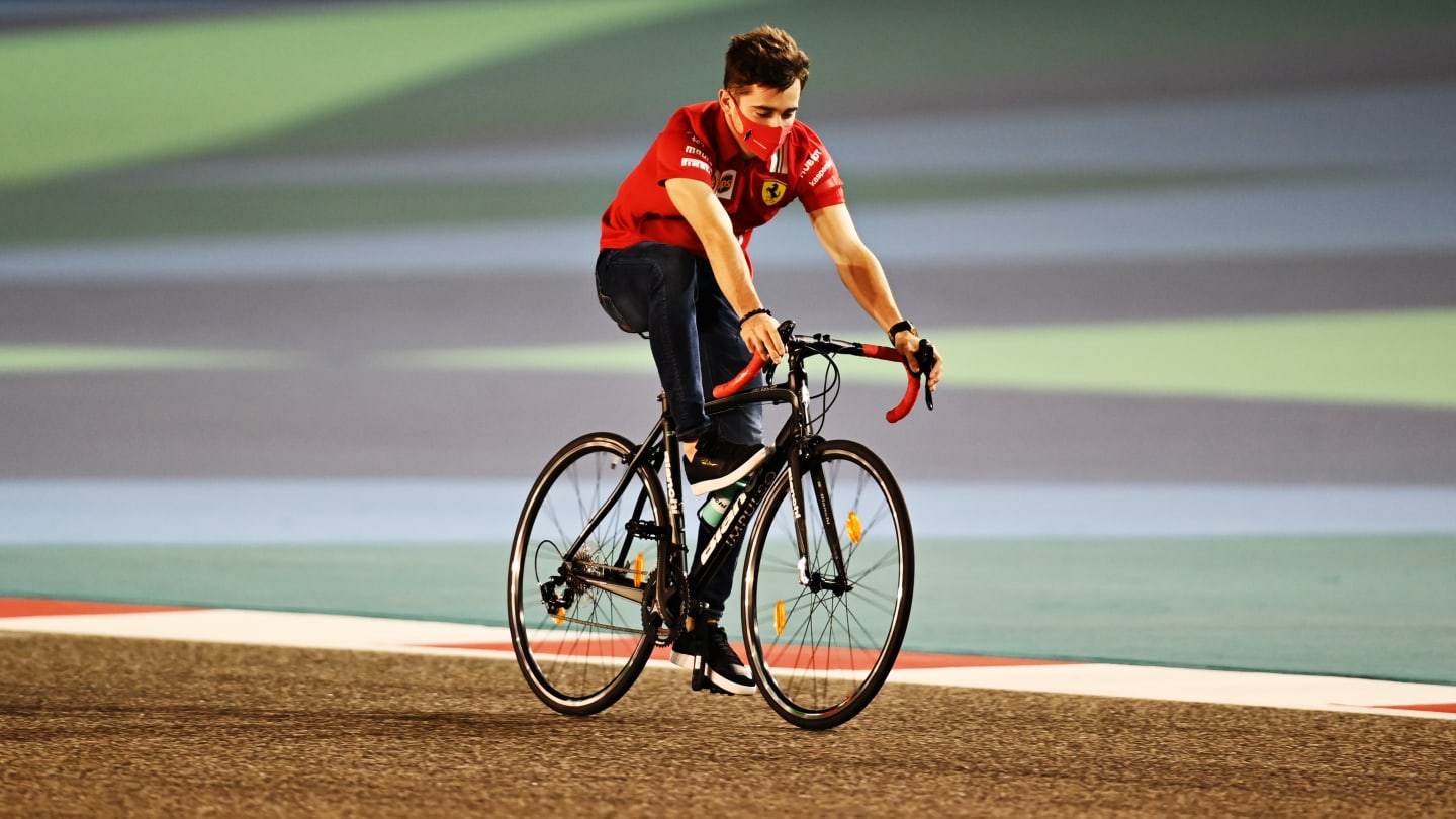 BAHRAIN, BAHRAIN - NOVEMBER 26: Charles Leclerc of Monaco and Ferrari cycles the track during