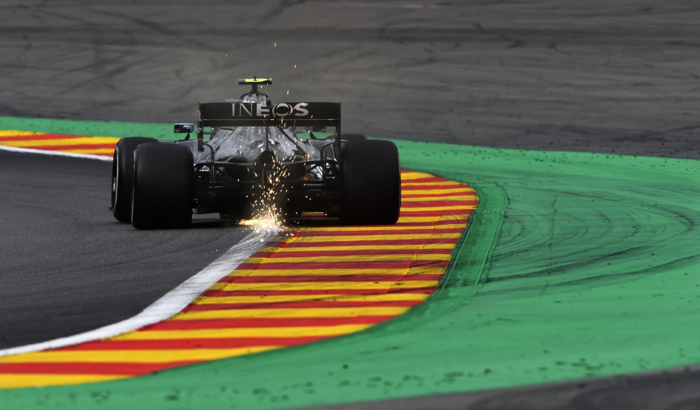 SPA, BELGIUM - AUGUST 28: Valtteri Bottas of Finland driving the (77) Mercedes AMG Petronas F1 Team Mercedes W11 drives during practice for the F1 Grand Prix of Belgium at Circuit de Spa-Francorchamps on August 28, 2020 in Spa, Belgium. (Photo by Rudy Carezzevoli/Getty Images)
