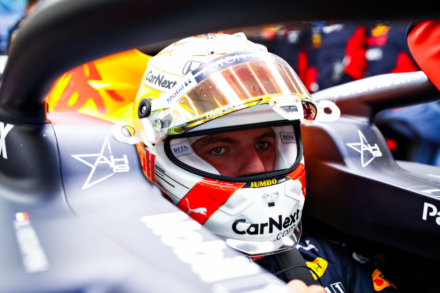 SPA, BELGIUM - AUGUST 28: Max Verstappen of Netherlands and Red Bull Racing prepares to drive in the garage during practice for the F1 Grand Prix of Belgium at Circuit de Spa-Francorchamps on August 28, 2020 in Spa, Belgium. (Photo by Mark Thompson/Getty Images,)
