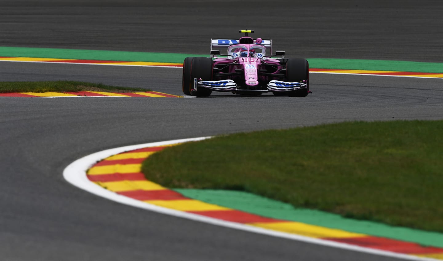 SPA, BELGIUM - AUGUST 28: Lance Stroll of Canada driving the (18) Racing Point RP20 Mercedes drives during practice for the F1 Grand Prix of Belgium at Circuit de Spa-Francorchamps on August 28, 2020 in Spa, Belgium. (Photo by Rudy Carezzevoli/Getty Images)