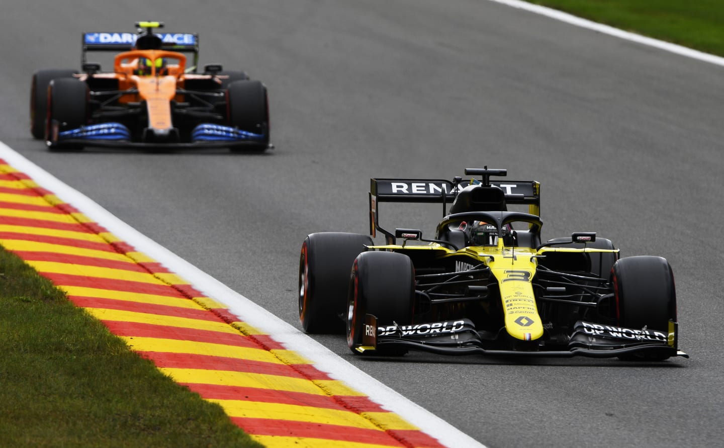 SPA, BELGIUM - AUGUST 28: Daniel Ricciardo of Australia driving the (3) Renault Sport Formula One Team RS20 drives during practice for the F1 Grand Prix of Belgium at Circuit de Spa-Francorchamps on August 28, 2020 in Spa, Belgium. (Photo by Rudy Carezzevoli/Getty Images)