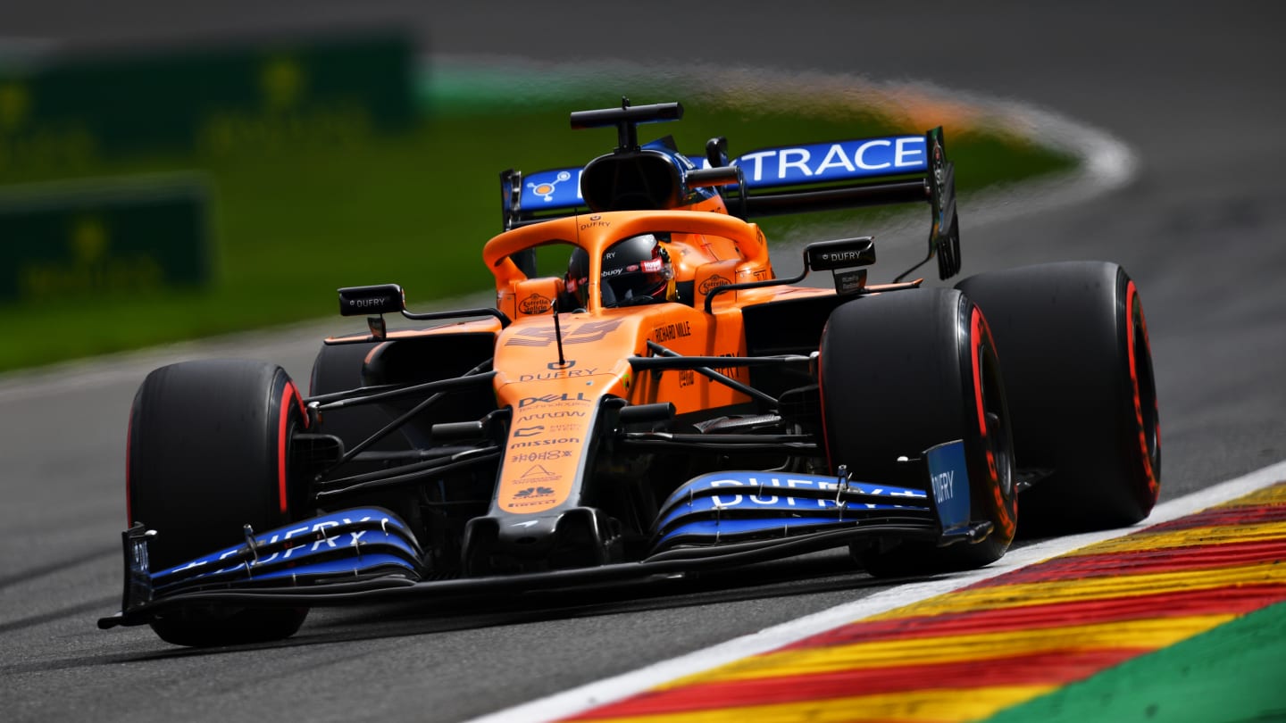 SPA, BELGIUM - AUGUST 29: Carlos Sainz of Spain driving the (55) McLaren F1 Team MCL35 Renault