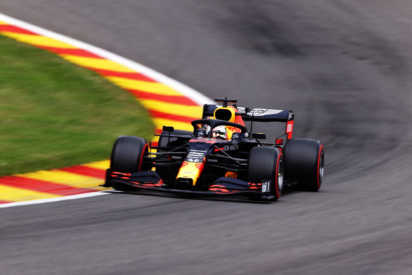 SPA, BELGIUM - AUGUST 29: Max Verstappen of the Netherlands driving the (33) Aston Martin Red Bull