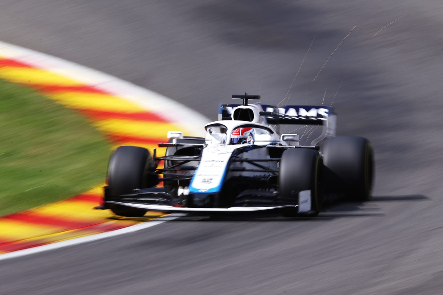 SPA, BELGIUM - AUGUST 30: George Russell of Great Britain driving the (63) Williams Racing FW43 Mercedes on track during the F1 Grand Prix of Belgium at Circuit de Spa-Francorchamps on August 30, 2020 in Spa, Belgium. (Photo by Lars Baron/Getty Images)