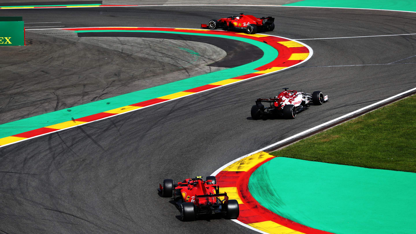 SPA, BELGIUM - AUGUST 30: Sebastian Vettel of Germany driving the (5) Scuderia Ferrari SF1000 leads