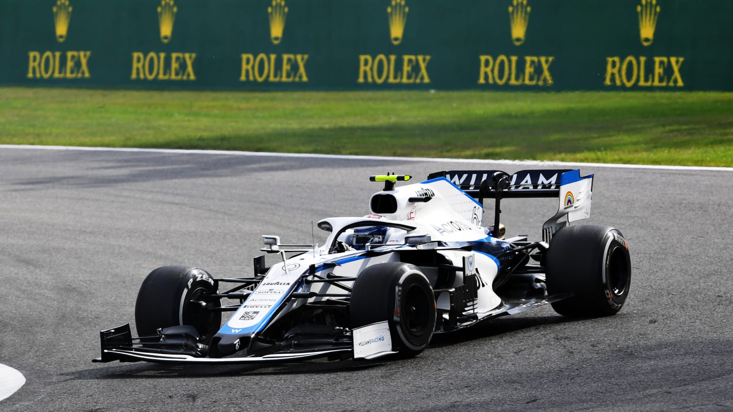 SPA, BELGIUM - AUGUST 30: Nicholas Latifi of Canada driving the (6) Williams Racing FW43 Mercedes on track during the F1 Grand Prix of Belgium at Circuit de Spa-Francorchamps on August 30, 2020 in Spa, Belgium. (Photo by Clive Mason - Formula 1/Formula 1 via Getty Images)