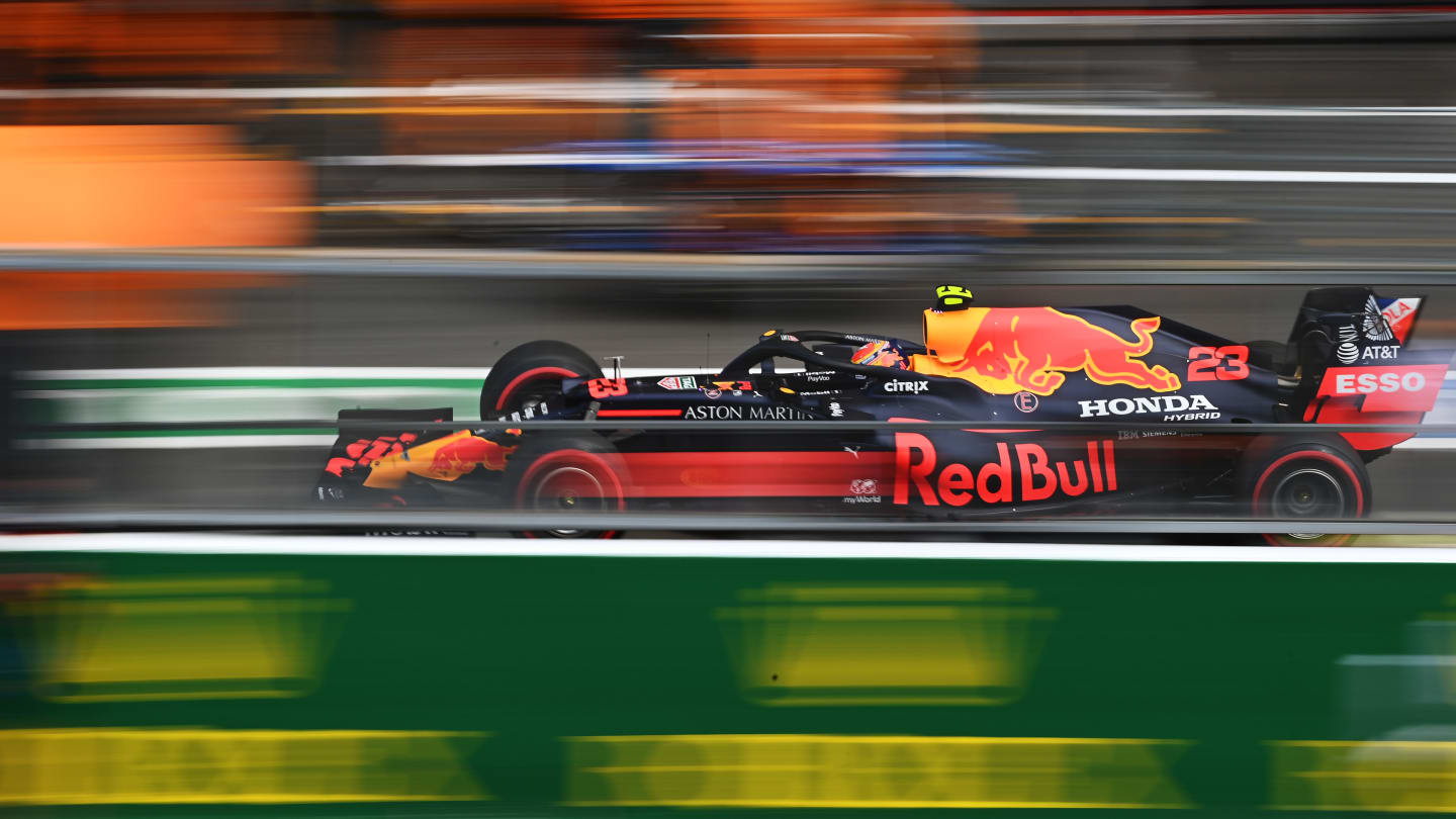 SPA, BELGIUM - AUGUST 30: Alexander Albon of Thailand driving the (23) Aston Martin Red Bull Racing RB16 on track during the F1 Grand Prix of Belgium at Circuit de Spa-Francorchamps on August 30, 2020 in Spa, Belgium. (Photo by Clive Mason - Formula 1/Formula 1 via Getty Images)