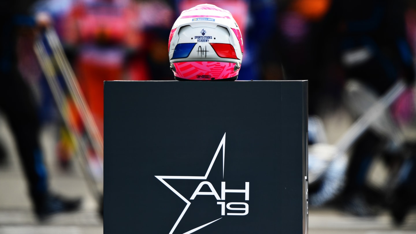 SPA, BELGIUM - AUGUST 30: The helmet of the late Anthoine Hubert is pictured before the minutes