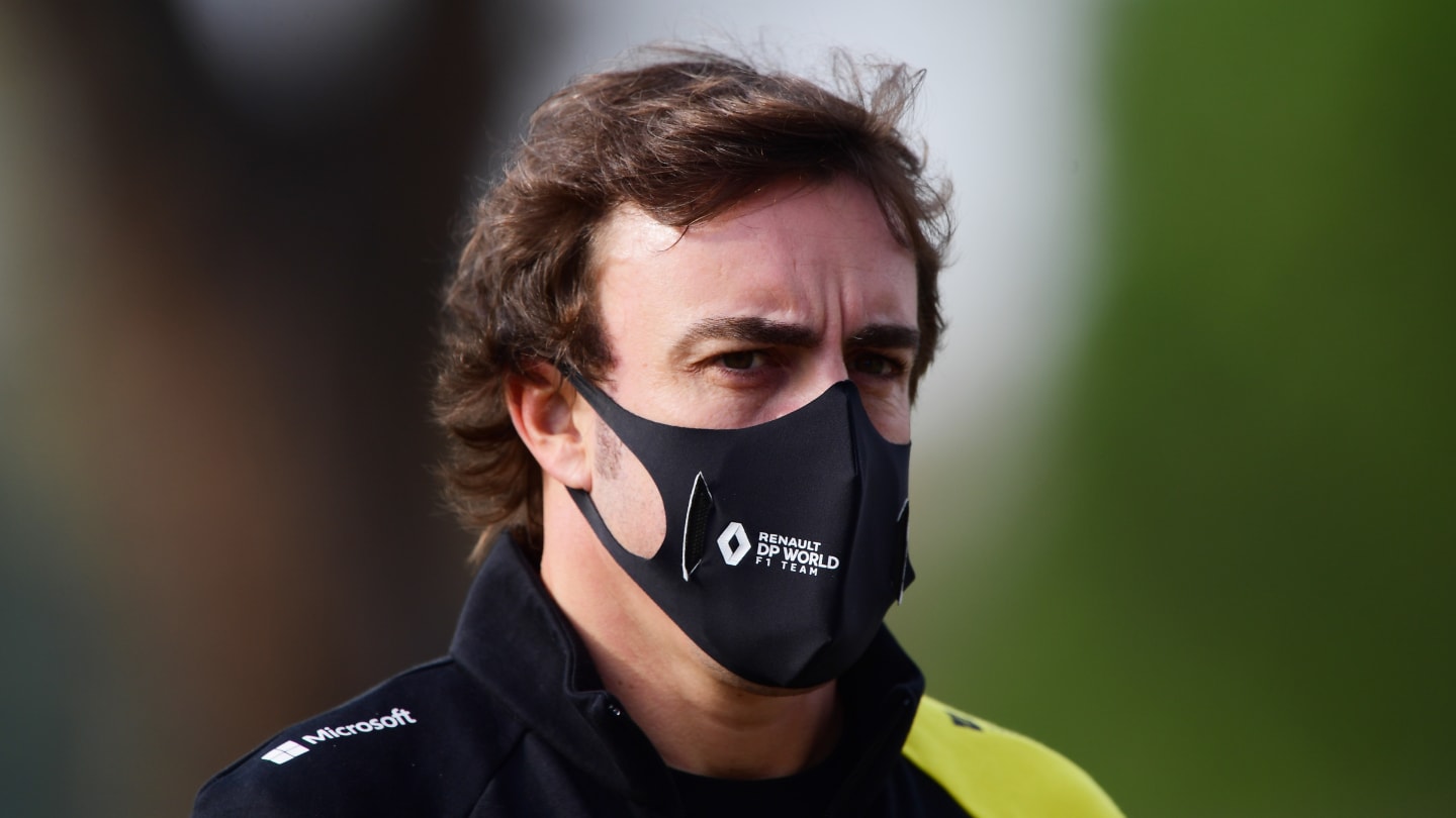 IMOLA, ITALY - OCTOBER 30: Fernando Alonso of Spain and Renault Sport F1 walks the track during
