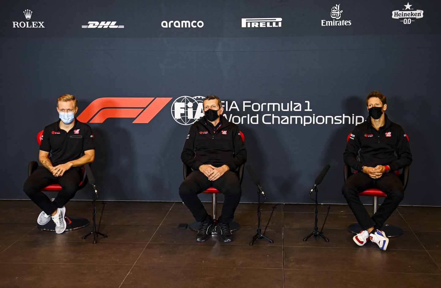 IMOLA, ITALY - OCTOBER 30: Kevin Magnussen of Denmark and Haas F1, Haas F1 Team Principal Guenther