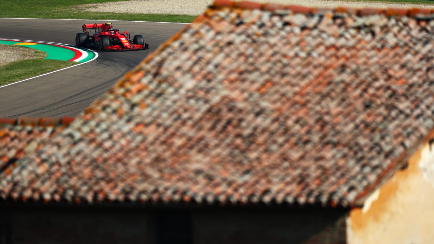 IMOLA, ITALY - OCTOBER 31: Charles Leclerc of Monaco driving the (16) Scuderia Ferrari SF1000