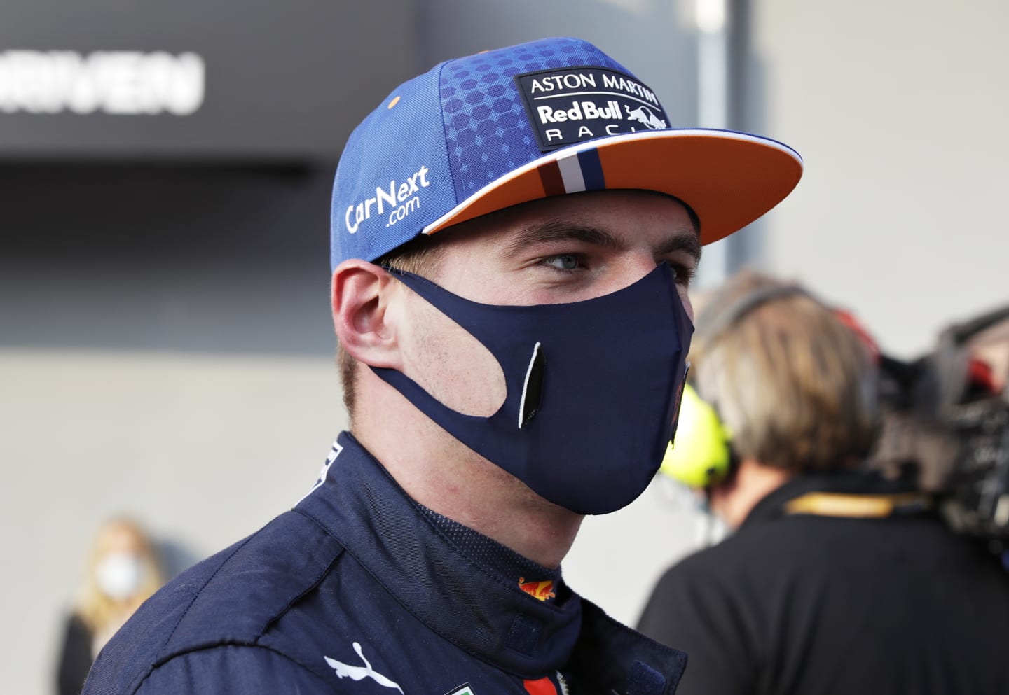 IMOLA, ITALY - OCTOBER 31: Third place qualifier Max Verstappen of Netherlands and Red Bull Racing talks to the media in the Paddock after qualifying ahead of the F1 Grand Prix of Emilia Romagna at Autodromo Enzo e Dino Ferrari on October 31, 2020 in Imola, Italy. (Photo by Luca Bruno - Pool/Getty Images)