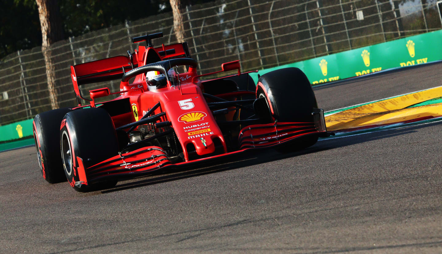 IMOLA, ITALY - OCTOBER 31: Sebastian Vettel of Germany driving the (5) Scuderia Ferrari SF1000 on