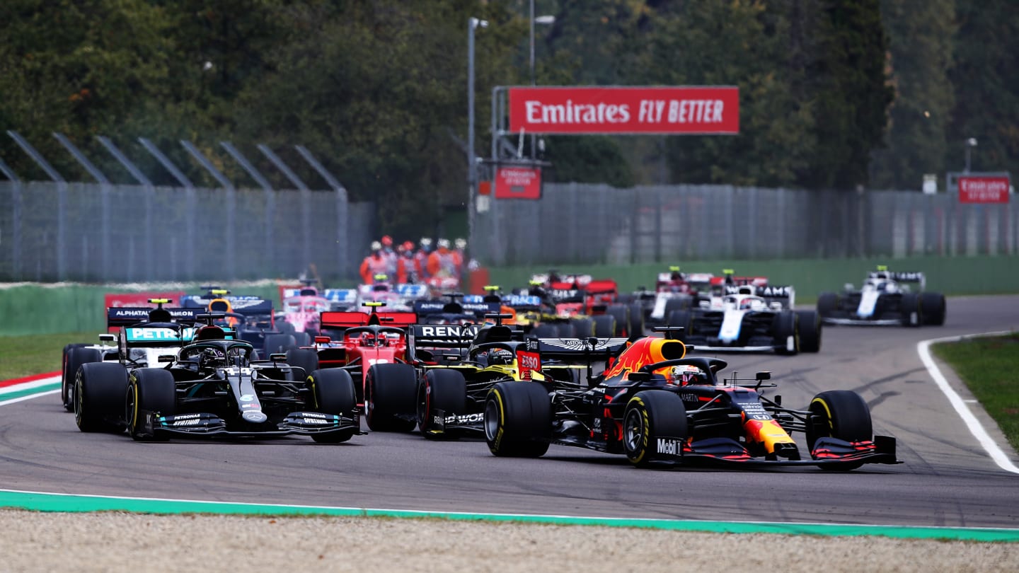 IMOLA, ITALY - NOVEMBER 01: Max Verstappen of the Netherlands driving the (33) Aston Martin Red