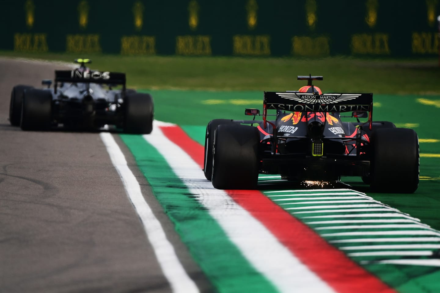 IMOLA, ITALY - NOVEMBER 01: Max Verstappen of the Netherlands driving the (33) Aston Martin Red Bull Racing RB16 on track during the F1 Grand Prix of Emilia Romagna at Autodromo Enzo e Dino Ferrari on November 01, 2020 in Imola, Italy. (Photo by Miguel Medina - Pool/Getty Images)