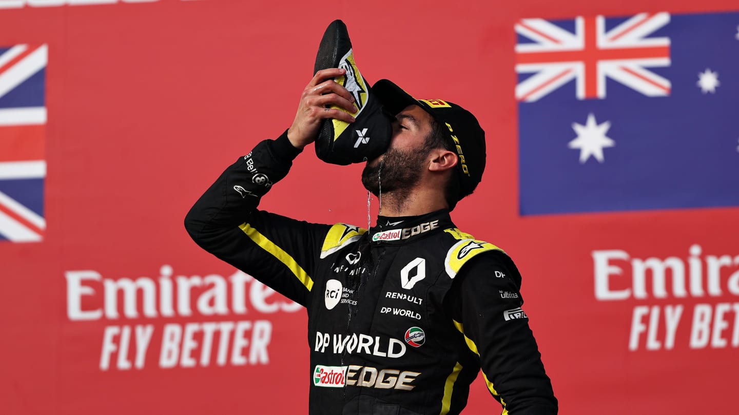 IMOLA, ITALY - NOVEMBER 01: Third placed Daniel Ricciardo of Australia and Renault Sport F1