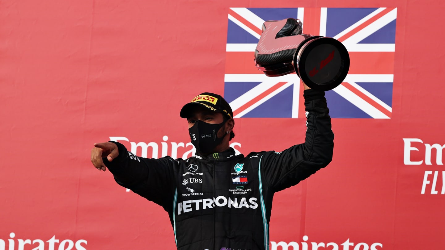 IMOLA, ITALY - NOVEMBER 01: Race winner Lewis Hamilton of Great Britain and Mercedes GP celebrates