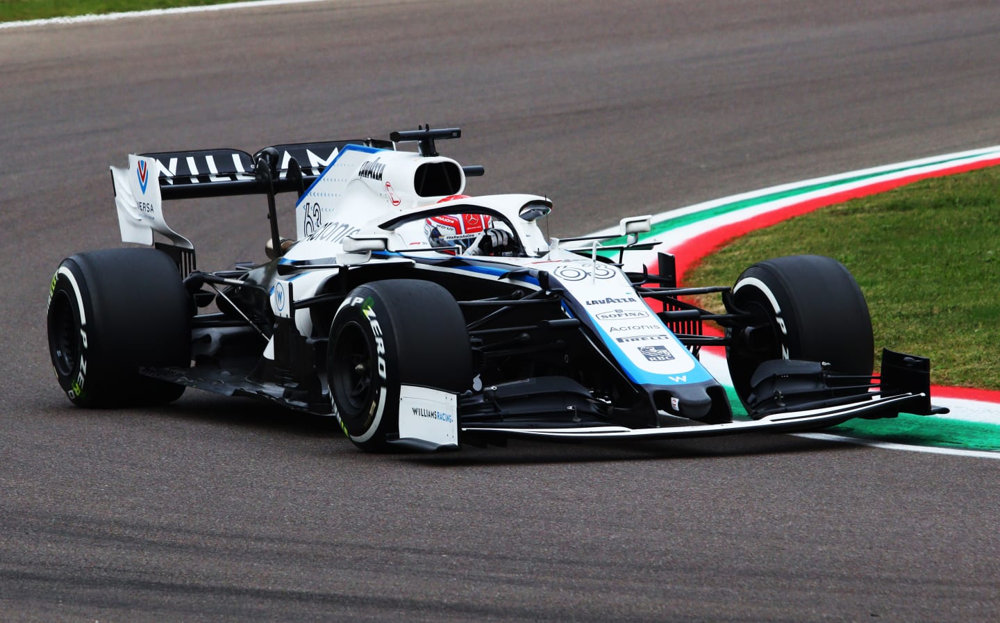 IMOLA, ITALY - NOVEMBER 01: George Russell of Great Britain driving the (63) Williams Racing FW43 Mercedes on track during the F1 Grand Prix of Emilia Romagna at Autodromo Enzo e Dino Ferrari on November 01, 2020 in Imola, Italy. (Photo by Davide Gennari - Pool/Getty Images)