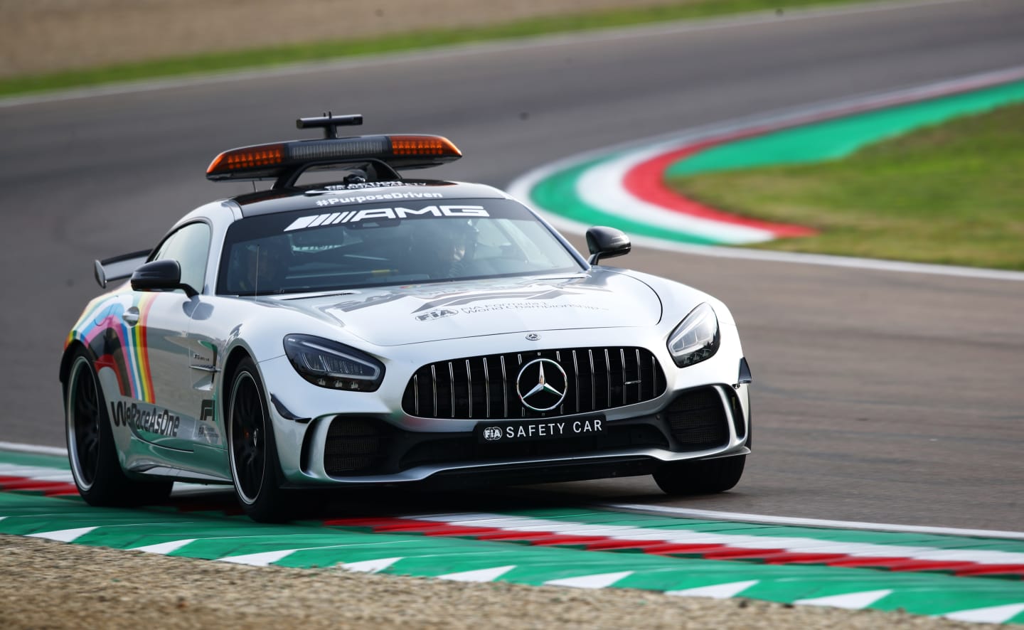 IMOLA, ITALY - NOVEMBER 01: The FIA Safety car is seen on track during the F1 Grand Prix of Emilia