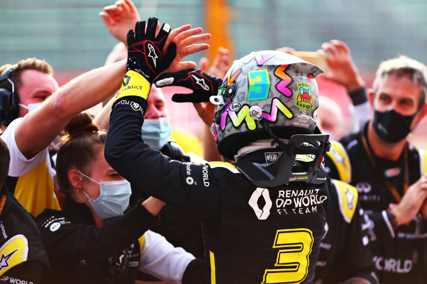 IMOLA, ITALY - NOVEMBER 01: Third place Daniel Ricciardo of Australia and Renault Sport F1