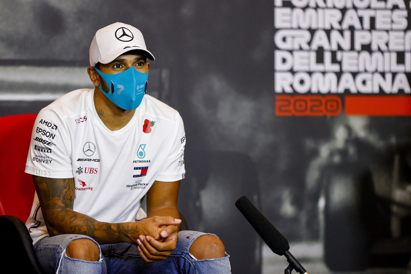 IMOLA, ITALY - NOVEMBER 01: Race winner Lewis Hamilton of Great Britain and Mercedes GP talks in