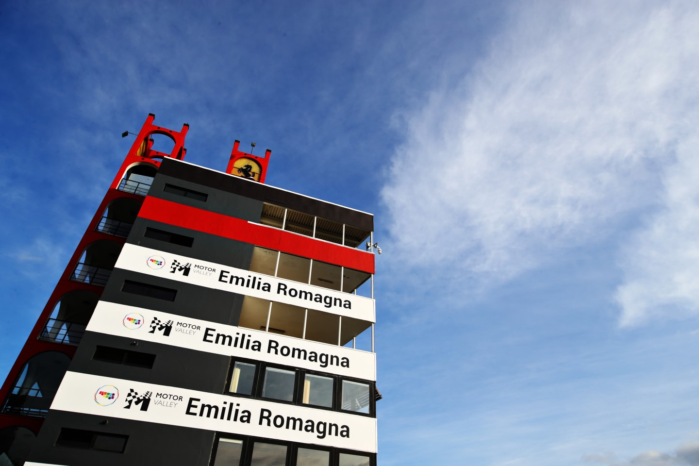 IMOLA, ITALY - OCTOBER 29: A general view of track buildings during previews ahead of the F1 Grand