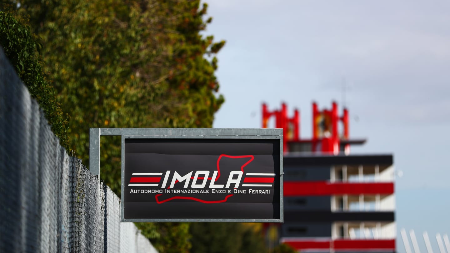 IMOLA, ITALY - OCTOBER 29: A general view of track signage during previews ahead of the F1 Grand