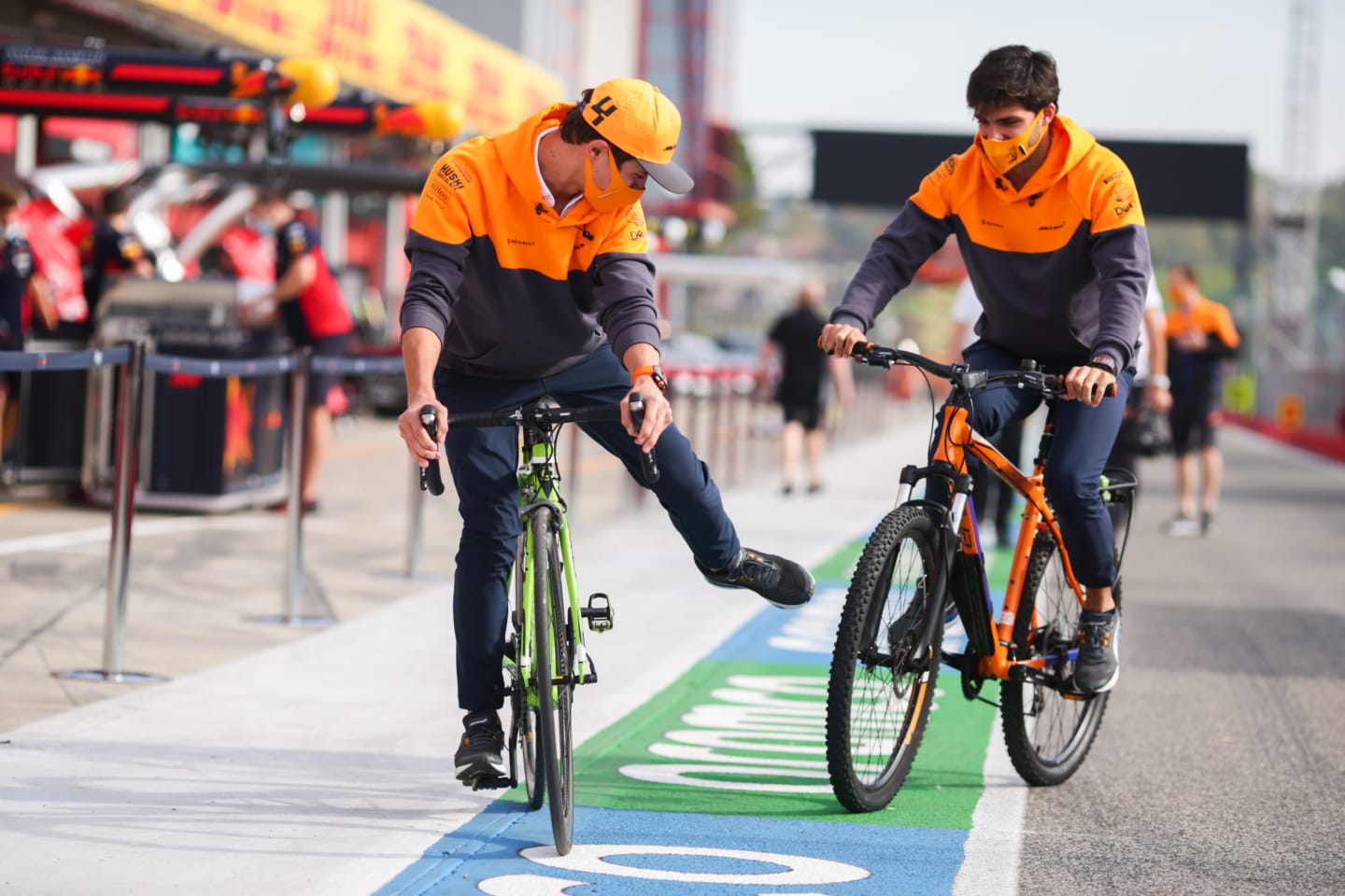 IMOLA, ITALY - OCTOBER 30: Lando Norris of McLaren and Great Britain with Carlos Sainz of McLaren